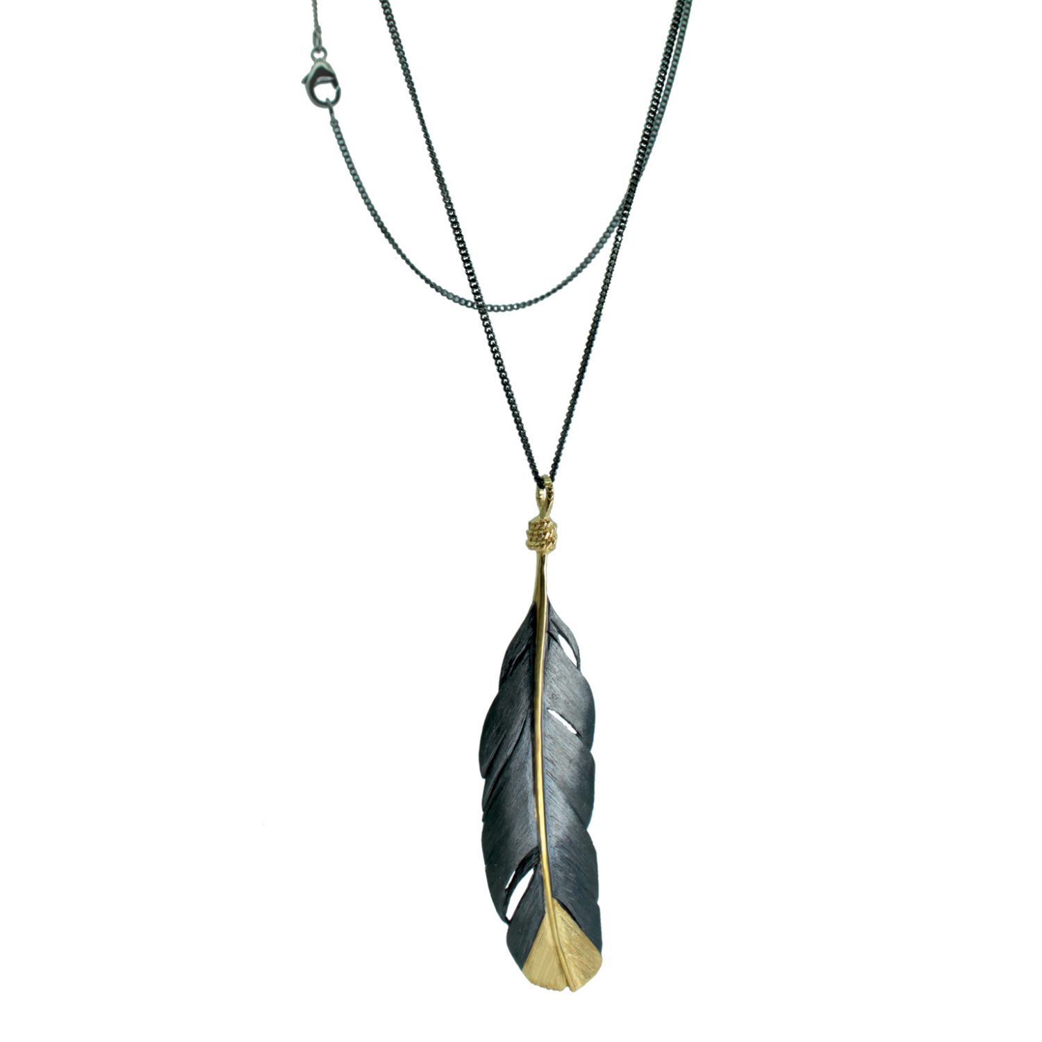 Large Feather Necklace – Black & Gold - William Cheshire